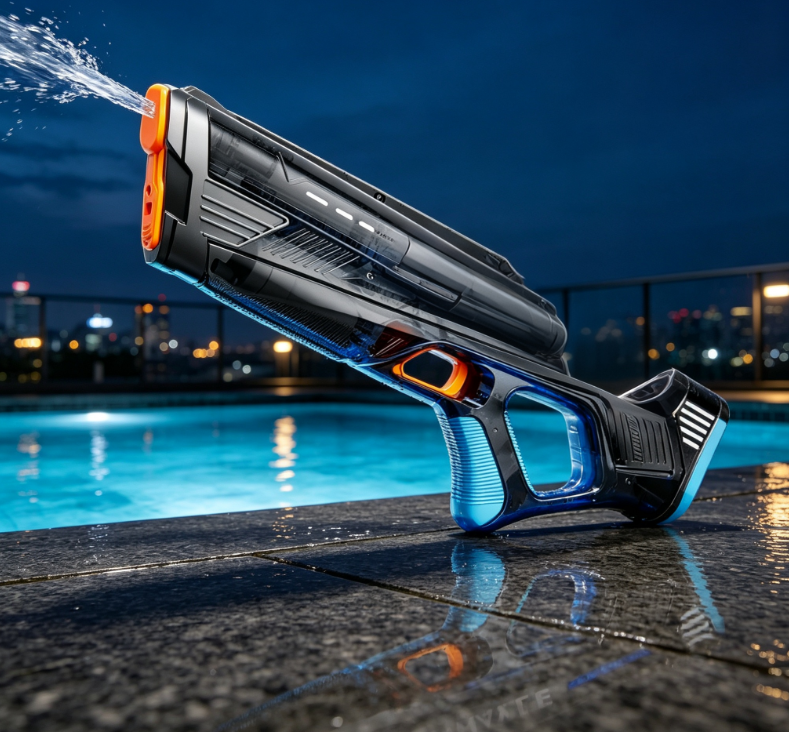 Translucent Dark Blue Long-Barrel Water Gun – Summer Water Play Toy - Image 2