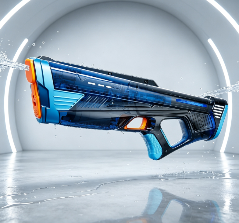 Translucent Dark Blue Long-Barrel Water Gun – Summer Water Play Toy