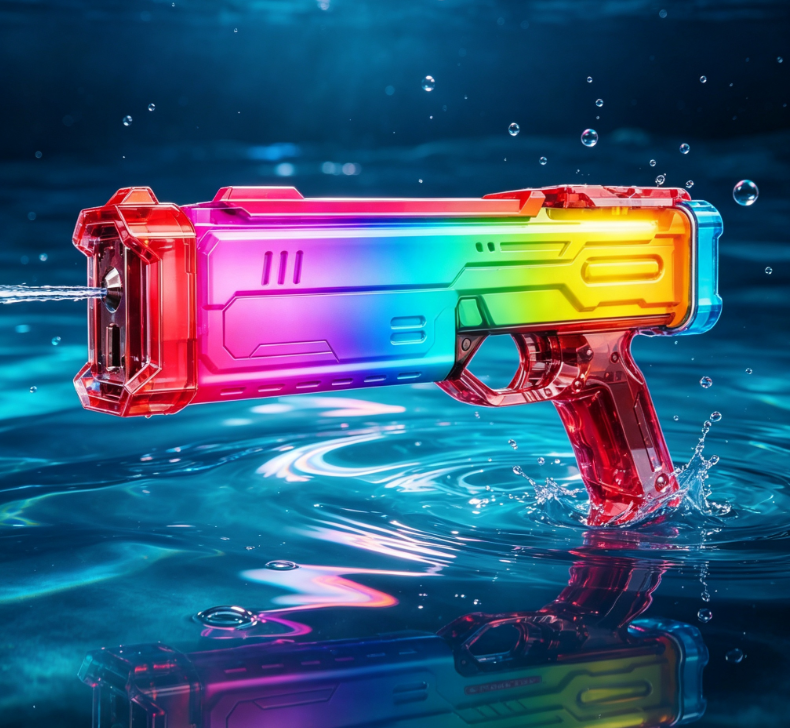 Gradient Transparent Mecha-Style Water Gun – Colorful Pool & Water Toy - Image 2