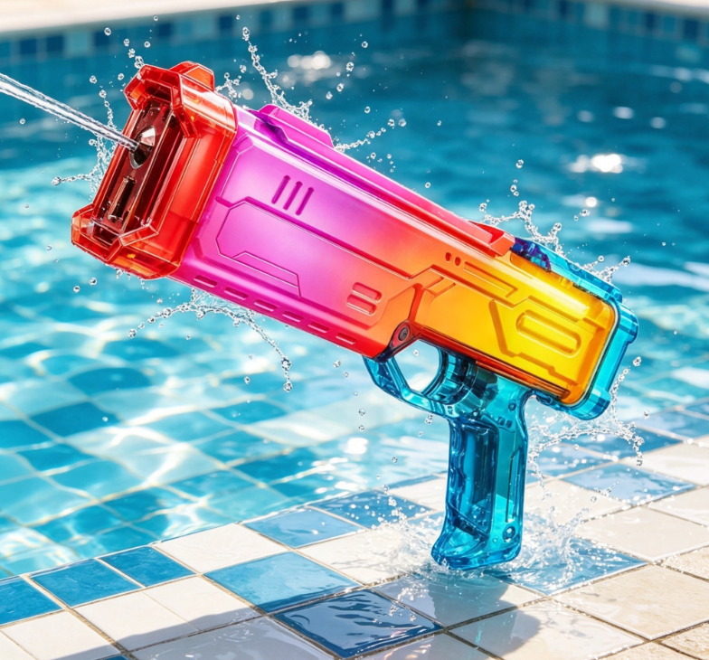 Gradient Transparent Mecha-Style Water Gun – Colorful Pool & Water Toy