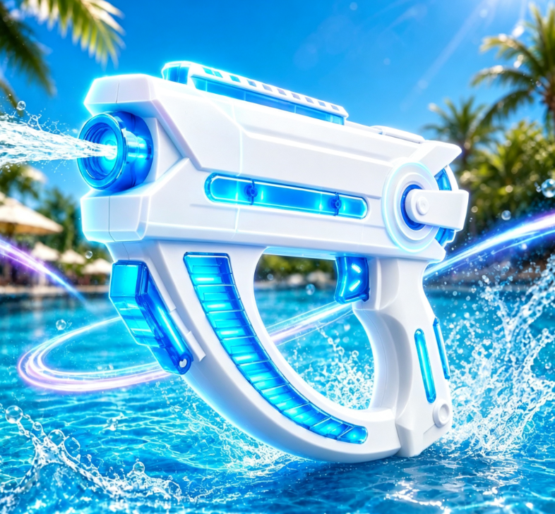 Sci-Fi Style Light-Up Water Gun (White & Blue) – Beach Vacation Water Toy
