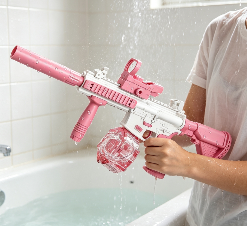 Pink-and-White M4-Style High-Capacity Water Gun – Outdoor - Image 2