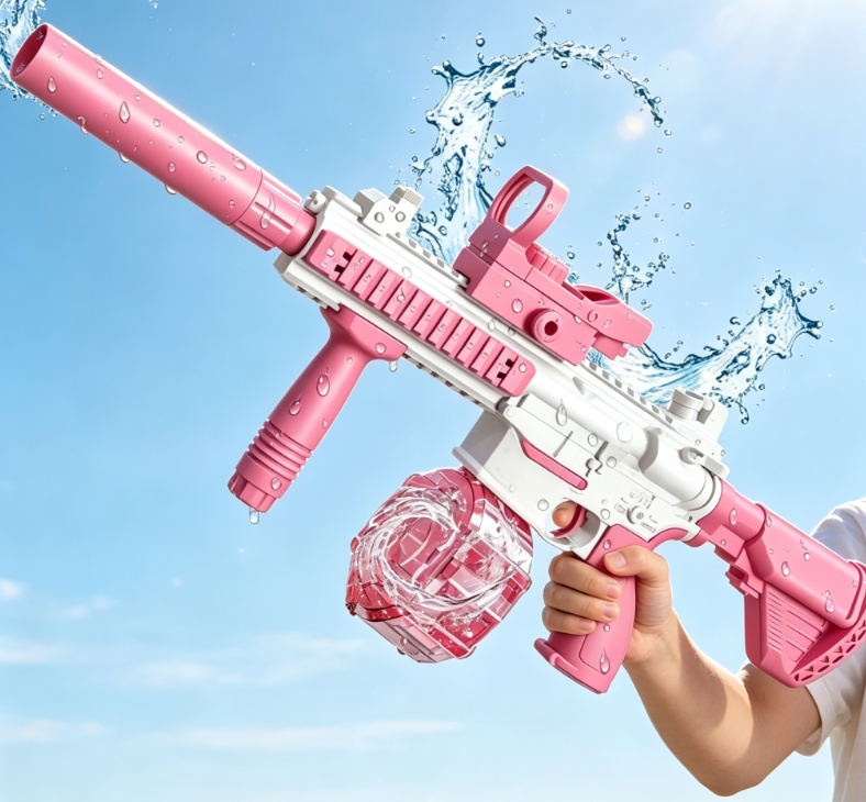 Pink-and-White M4-Style High-Capacity Water Gun – Outdoor