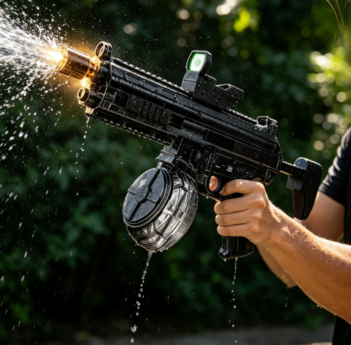 Sleek Black Drum-Reservoir Water Blaster – Ideal for Low-Light Outdoor Play - Image 2