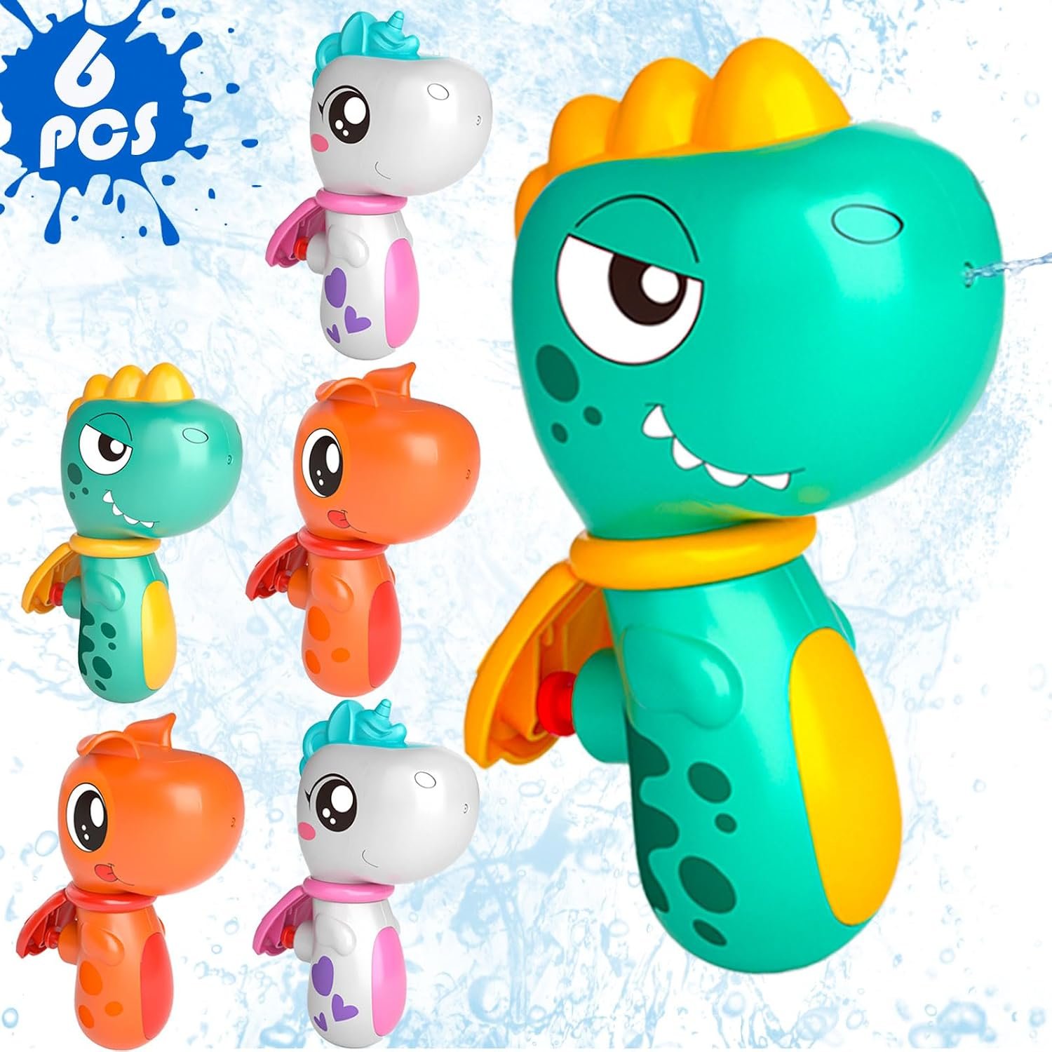 6-Pack Mini Animal Water Guns – Dinosaur, Puppy, and Unicorn Designs – Summer Outdoor Pool Toys
