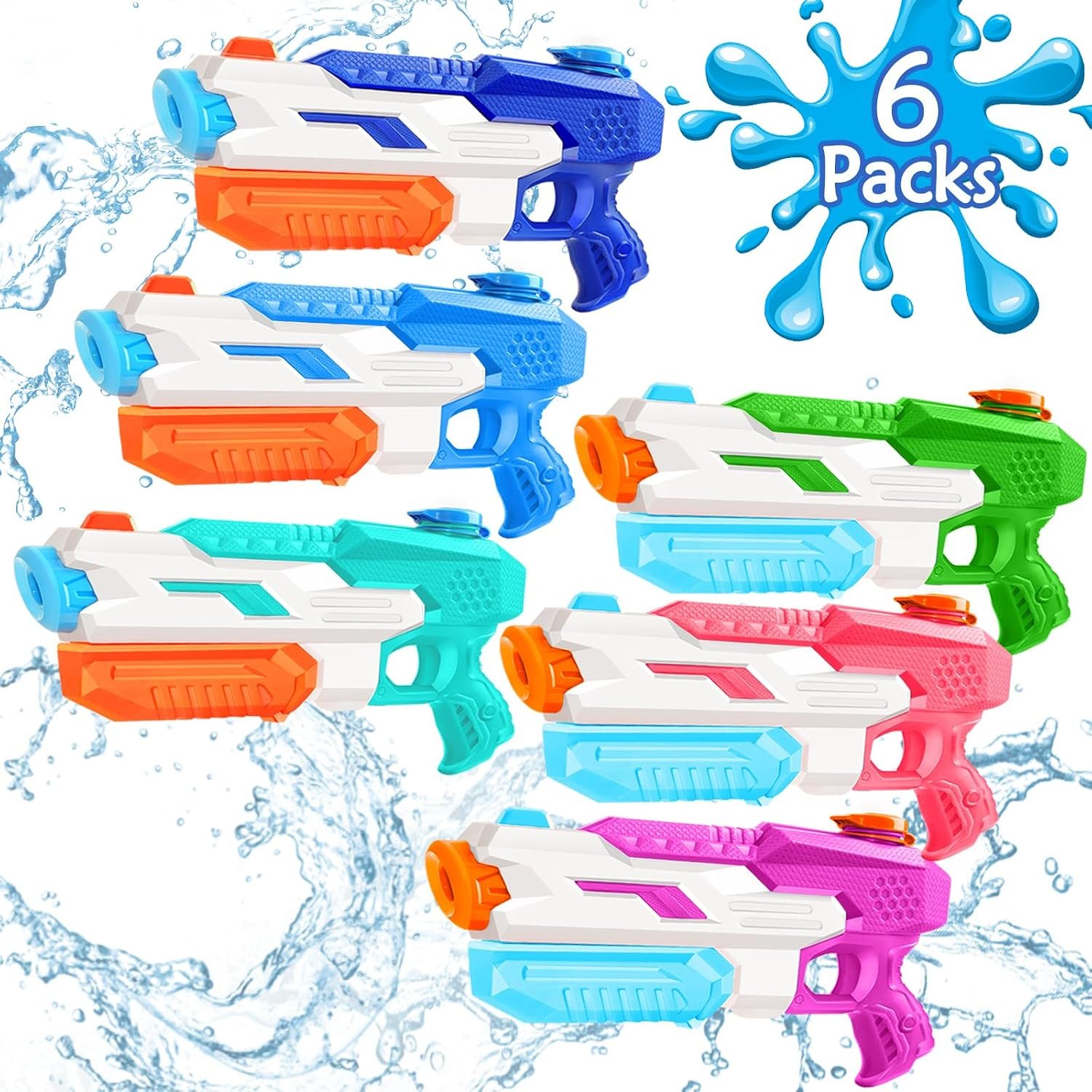 6-Pack 600cc High-Capacity Water Blaster – Summer Outdoor Pool & Beach Water Fight Toy